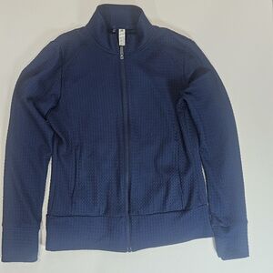 Adidas Womens Athletic Jacket Size Small Navy Blue Sporty Mock Neck Full Zip